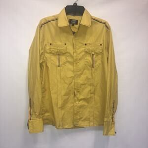 De Neko Button Up Adult XL Yellow Mens Long Sleeve Flip Cuff 100% Cotton Shirt